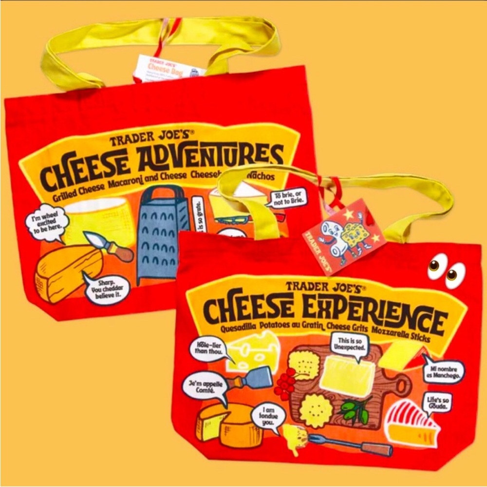 (2) Trader Joe’s Cheese experience reusable tote bags NWT
